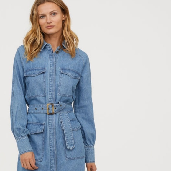H&M DENIM BLUE LONG SHIRT DRESS - Picture 3 of 5